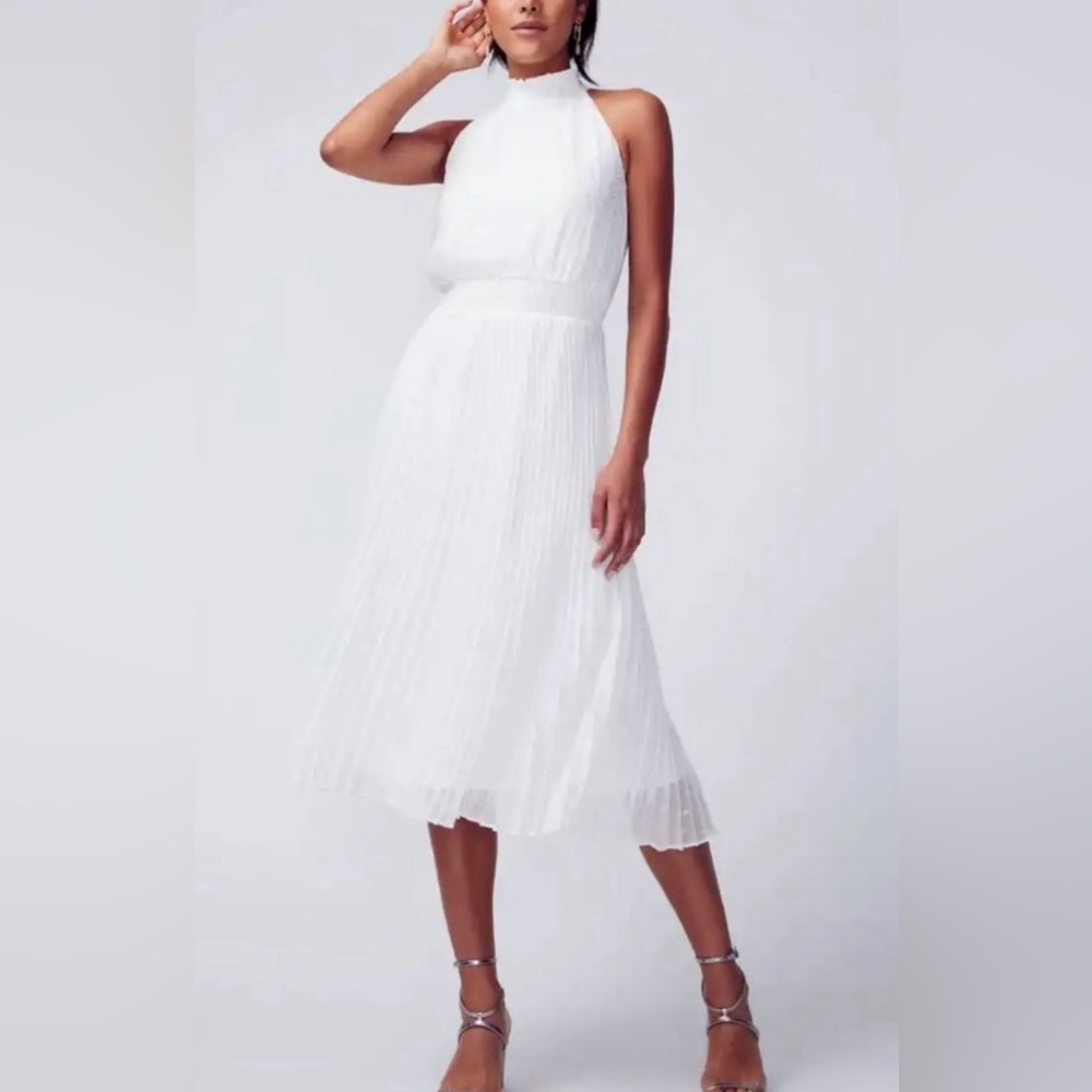 White House Black Market white midi dress with silver detailing size 6